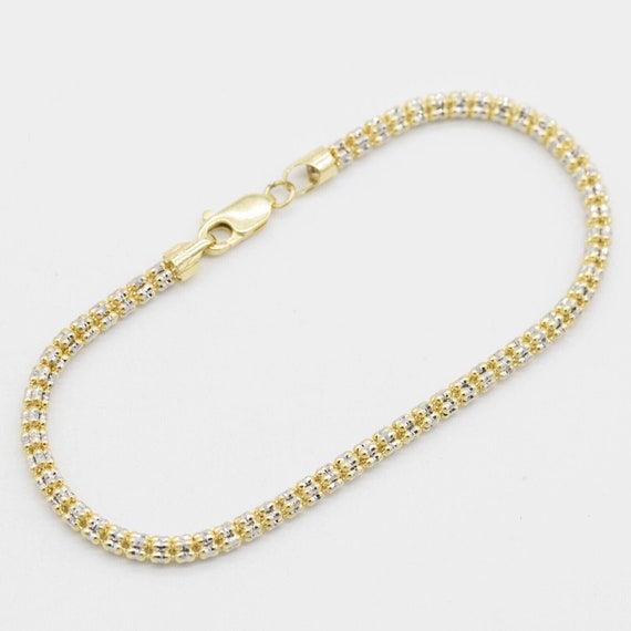 Bracciale Con Diamante Di Ghiaccio Montato In Oro Bianco E Argento 18 Carati