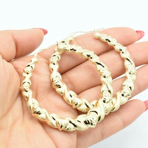 2 1/4&quot; Diamond Cut Satin Graduated Heart Hoop Earrings Real 10K Yellow Gold