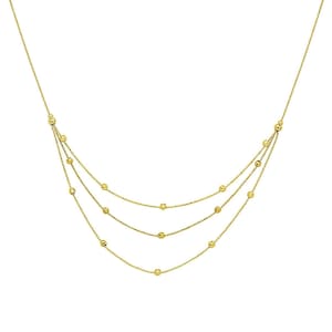 Triple Strand Textured Bead Necklace Real 14K Yellow Gold 17&quot;