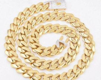 13mm Miami Cuban Royal Link Chain Necklace CZ Box Clasp Real