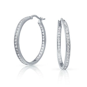 1,6 &quot;Inside Out Brilliant Runde Diamonique CZ Creolen Anti-Trübung Silber