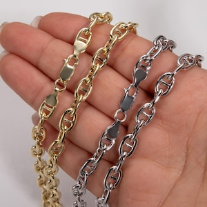 Sterling Silver 925 7mm Puffed Mariner Anchor Link Chain Bracelet ALL SIZES
