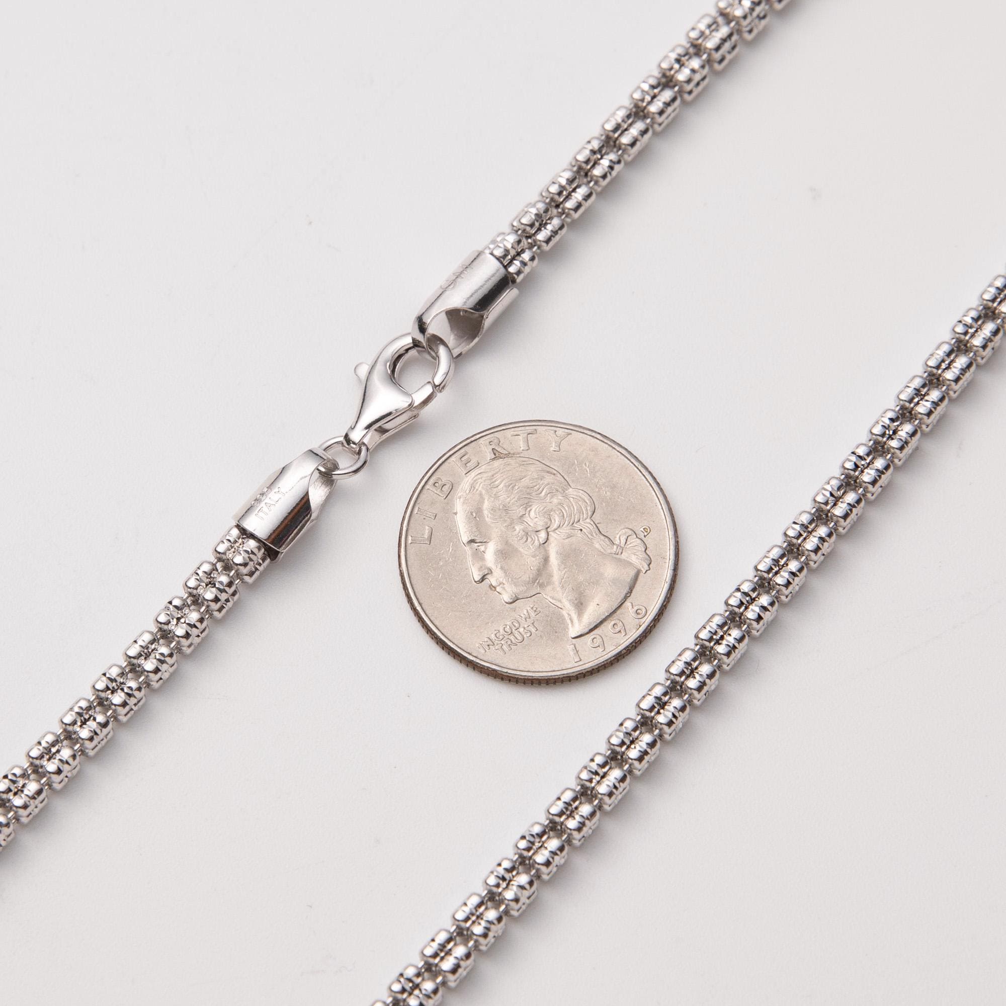 4mm Rhodium Diamond-cut Ice Link Chain Sterling Silver 925 Italy