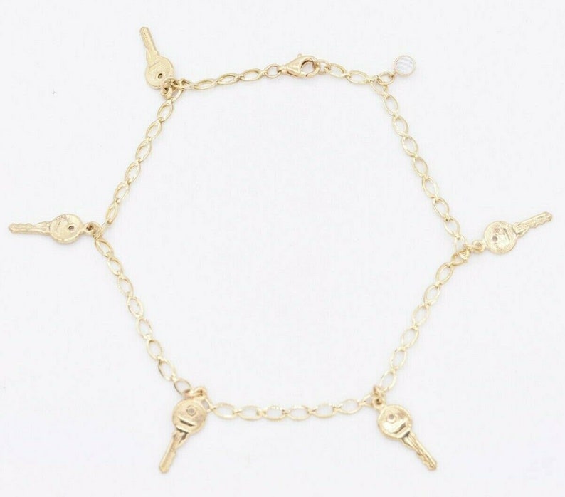 Key Lock Charm Anklet Chain Real 10K Yellow Gold 10