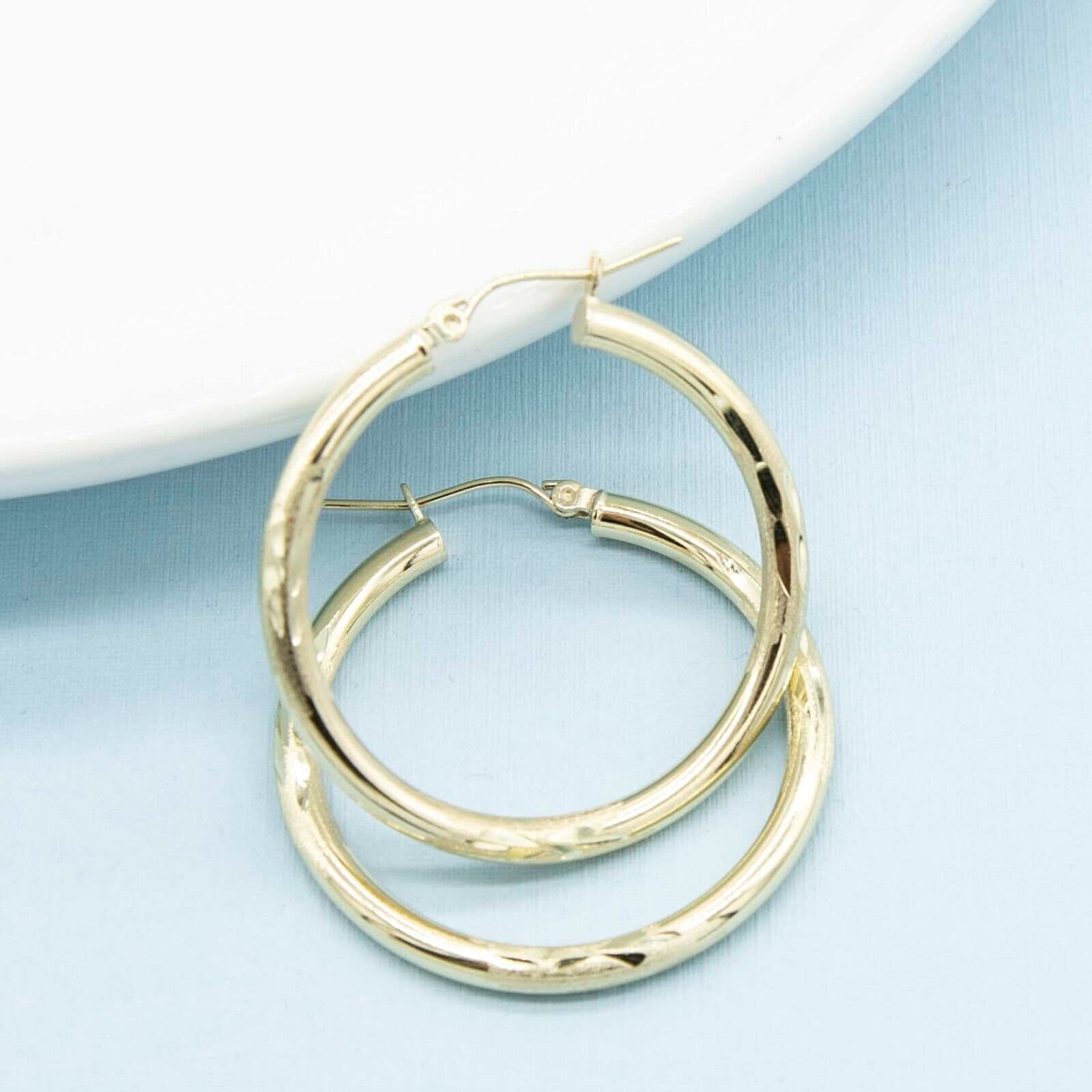 10k Oro Bianco 3mm Lucido Rotondo Tubo Orecchini Cerchio E Oro Bianco, Colore: Argento - Foto 8