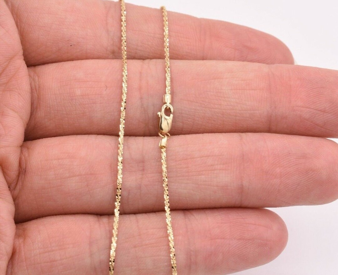 1.10mm Rock Sparkle Twisted Chain Necklace Real Solid 14K All Yellow Gold Etsy