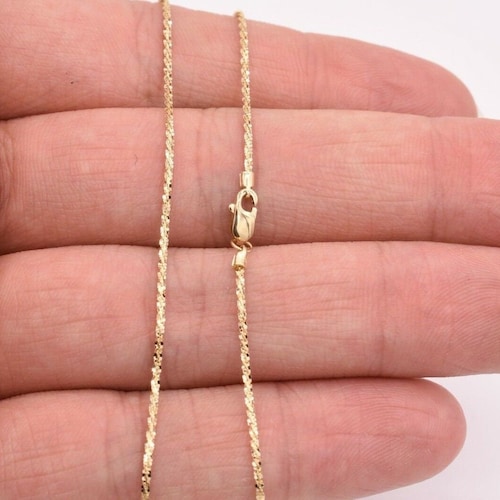 1.10mm Rock Sparkle Twisted Chain Necklace Real Solid 14K All Yellow Gold