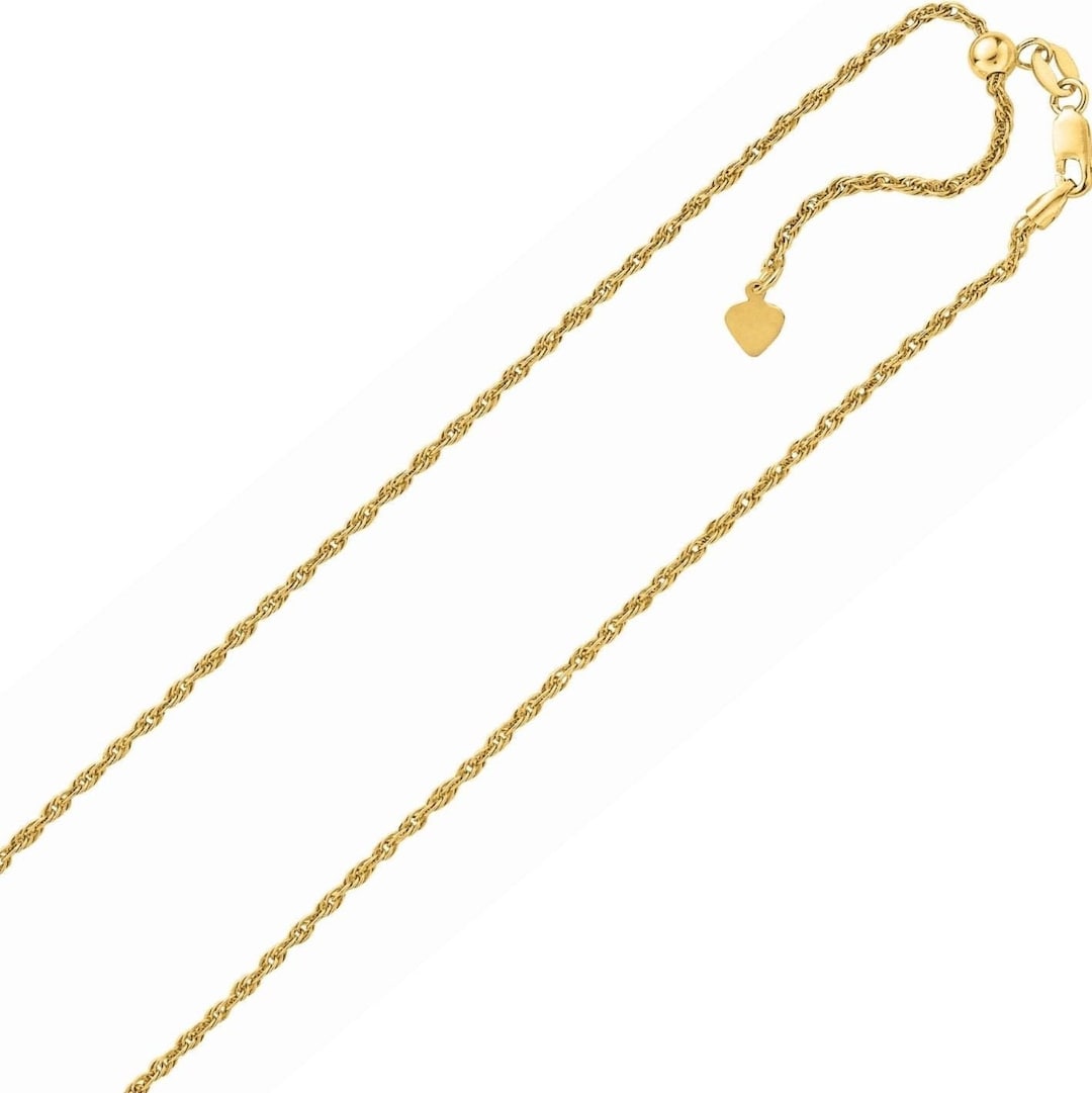 1.50mm Adjustable Rope Chain Necklace 14K Yellow Gold Clad Silver up to ...