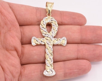 1 1/2" Ankh Cross Diamond Cut Textured Charm Pendant Real SOLID 10K Yellow Gold 1 1/2" Ankh Cross Diamond Cut Textured Charm Pendant Real SOLID 10K Yellow Gold