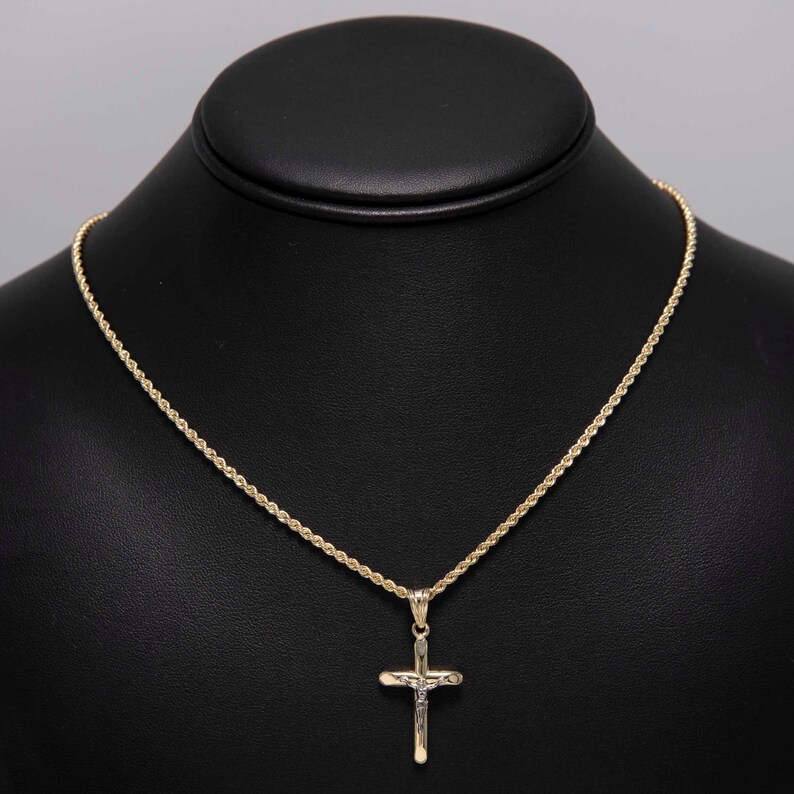 10K Real Gold Jesus Crucifix Pendant Necklace – 1 3/8 Inch, Multi-Tone Gold