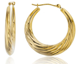 Aros italianos texturizados y retorcidos de 1" de oro amarillo auténtico de 14 quilates