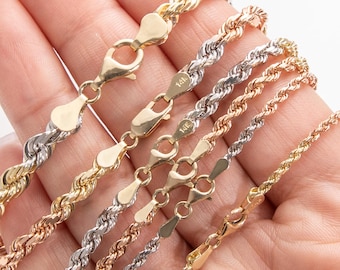 14K ソリッド ゴールド 3色ロープ チェーン ネックレス イエロー