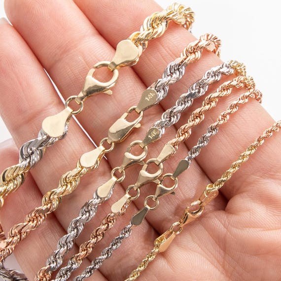 14K ソリッド ゴールド 3色ロープ チェーン ネックレス イエロー 