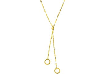 Collar con colgante circular ajustable de oro amarillo real de 14 quilates de 18"