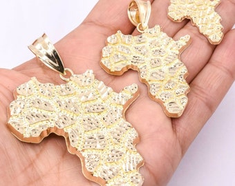 Nugget Africa Continent Outline Map Pendant Charm Real 10K Yellow Gold ALL SIZES