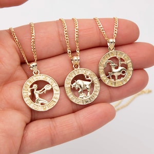 1&quot; Zodiac Pendant Necklace Real 10K Yellow Gold All Sizes