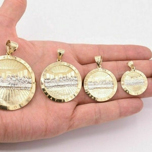 Mens Apostles Last Supper Charm Pendant Diamond Cut Real 10K Yellow White Gold