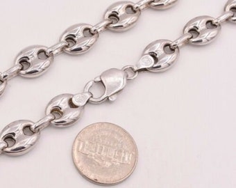 8mm Mariner Anchor Link Chain Necklace – 14K White Gold Plated Sterling Silver 925