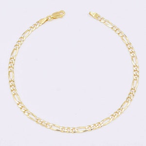 3.5mm Two-Tone Figaro Pave Link Chain Anklet 14K Yellow Gold Clad Silver 925
