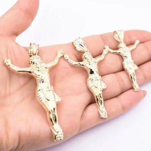 Textured Jesus Crucifix Pendant Charm Real Solid 10K Yellow Gold ALL SIZES