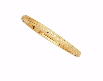 Baby Kids Textured Diamond Cut Bangle Bracelet Real Solid 10K Yellow Gold 5&quot;