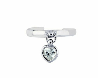 Silver Dangle CZ Heart Toe Ring Real Sterling Silver 925