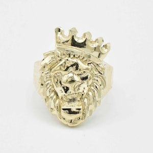 Bague Lion texturé avec couronne en or jaune massif 10 carats toutes tailles