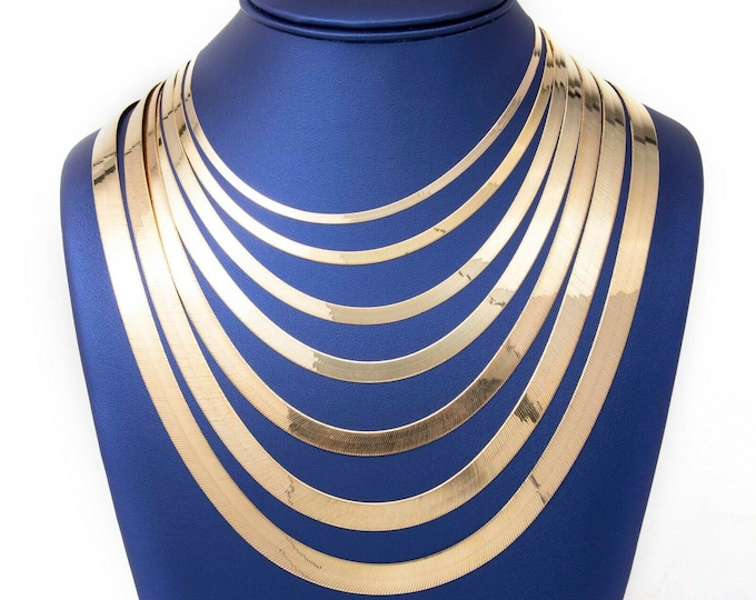 10MM Herringbone Necklace 14K Gold Filled Omega Necklace Etsy