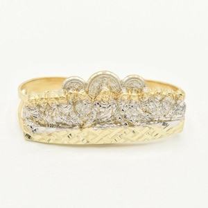 Double Finger Textured Last Supper Open Sides Ring Real 10K Yellow White Gold