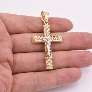 2.5&quot; Big Jesus Christ Crucifix Cross Pendant Charm Real 10K Yellow White Gold