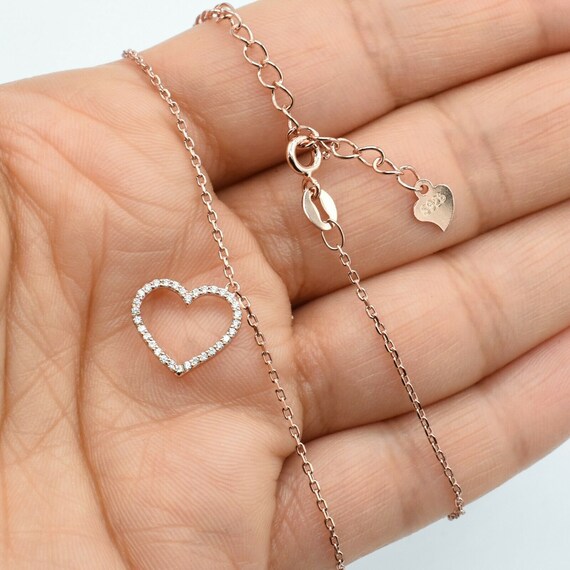 Collana con ciondolo a forma di cuore in zirconia cubica da 1/2 in argento placcato oro rosa 14K - Italia