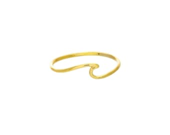 Plain Shiny Wave Ring Real Solid 14K Yellow Gold