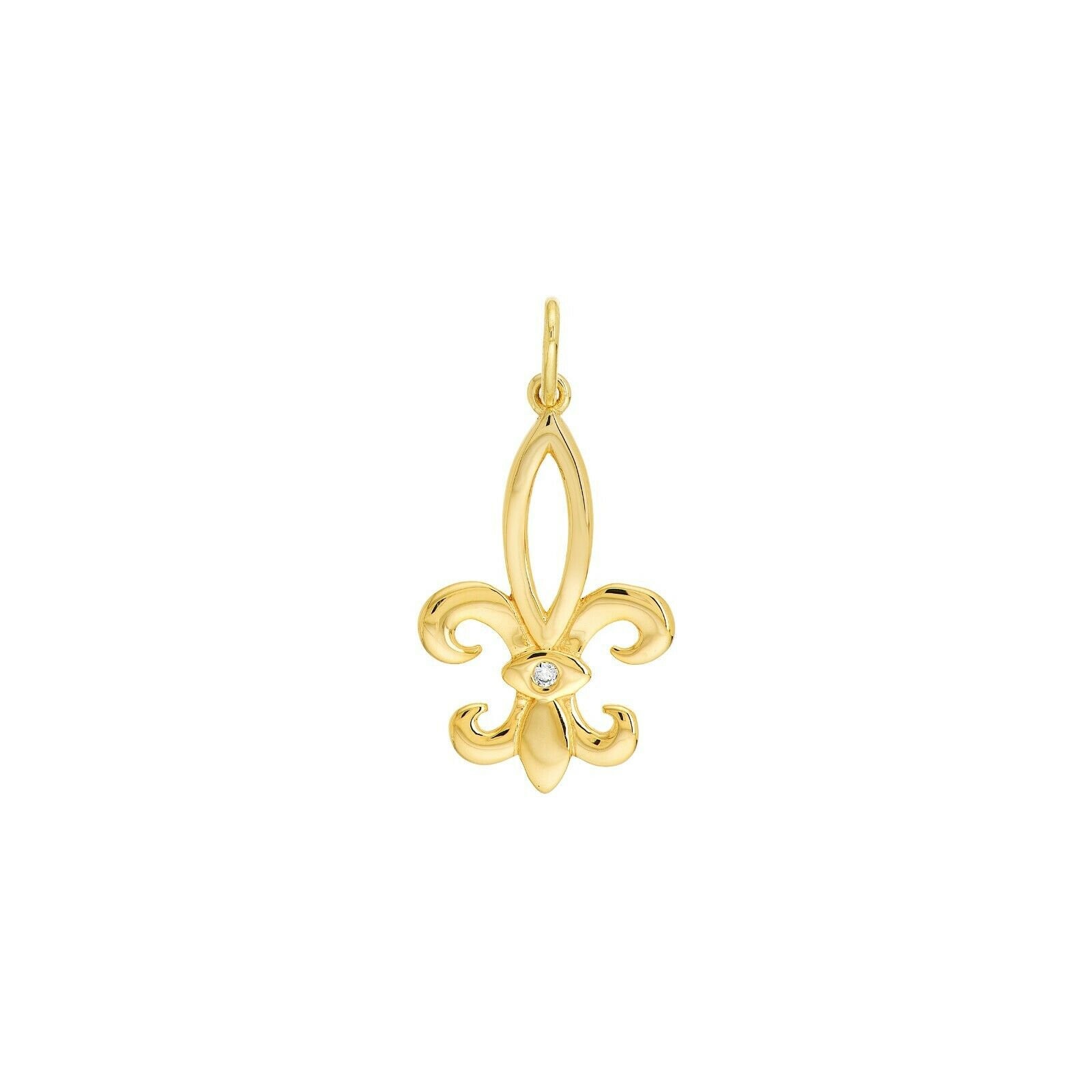 1pt Diamond Fleur De Lis Charm Pendant 14K Yellow Gold
