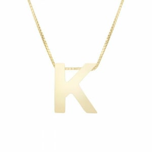 Colar com corrente em caixa com letra inicial K em ouro amarelo 14K real 18"