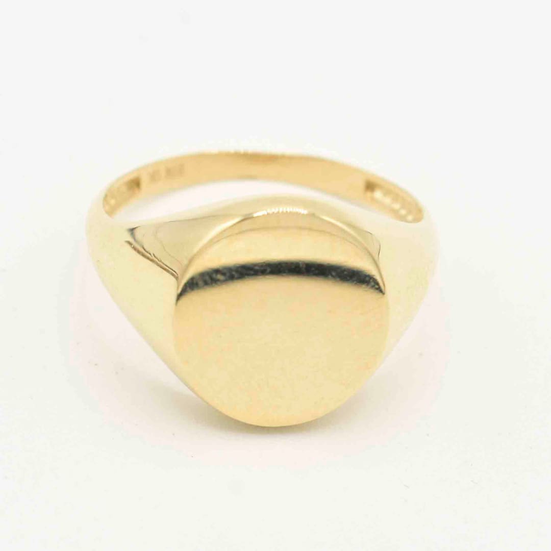 Signet Ring Real Oval Shiny Signet Ring Real Solid 10K Yellow Gold All Sizes - Etsy