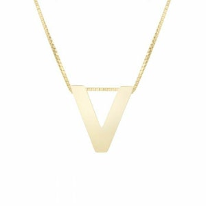 Colar com corrente em caixa com inicial em letra de bloco em ouro amarelo 14K real 18"