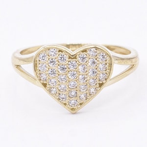 Women&#39;s Heart CZ Engagement Ring Real Solid 10K Yellow Gold
