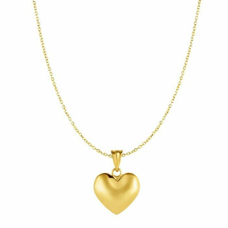 18 Polished Puffy Heart Chain Necklace Real 10K Yellow Gold 1.7gr image 1