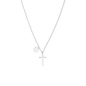 Cross and Mini Cut Out Cross Disk Necklace Real 14K White Gold 18&quot;