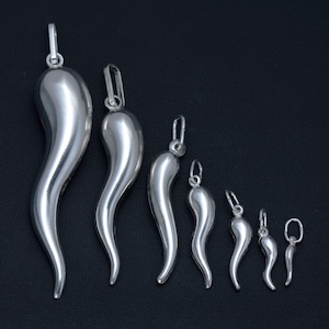 CORNICELLO Italian Horn 925 Sterling Silver Pendant Charm __ All Sizes S M L XL