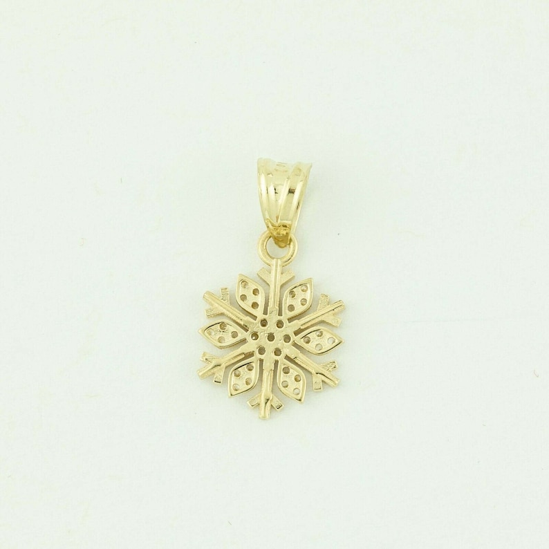 Snowflakes CZ Charm Pendant Real Solid 10K Yellow Gold 1