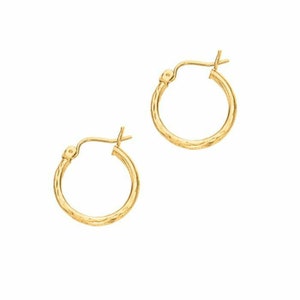 5/8&quot; Diamond Cut Hoop Earrings Real 14K Yellow Gold 0.9gr