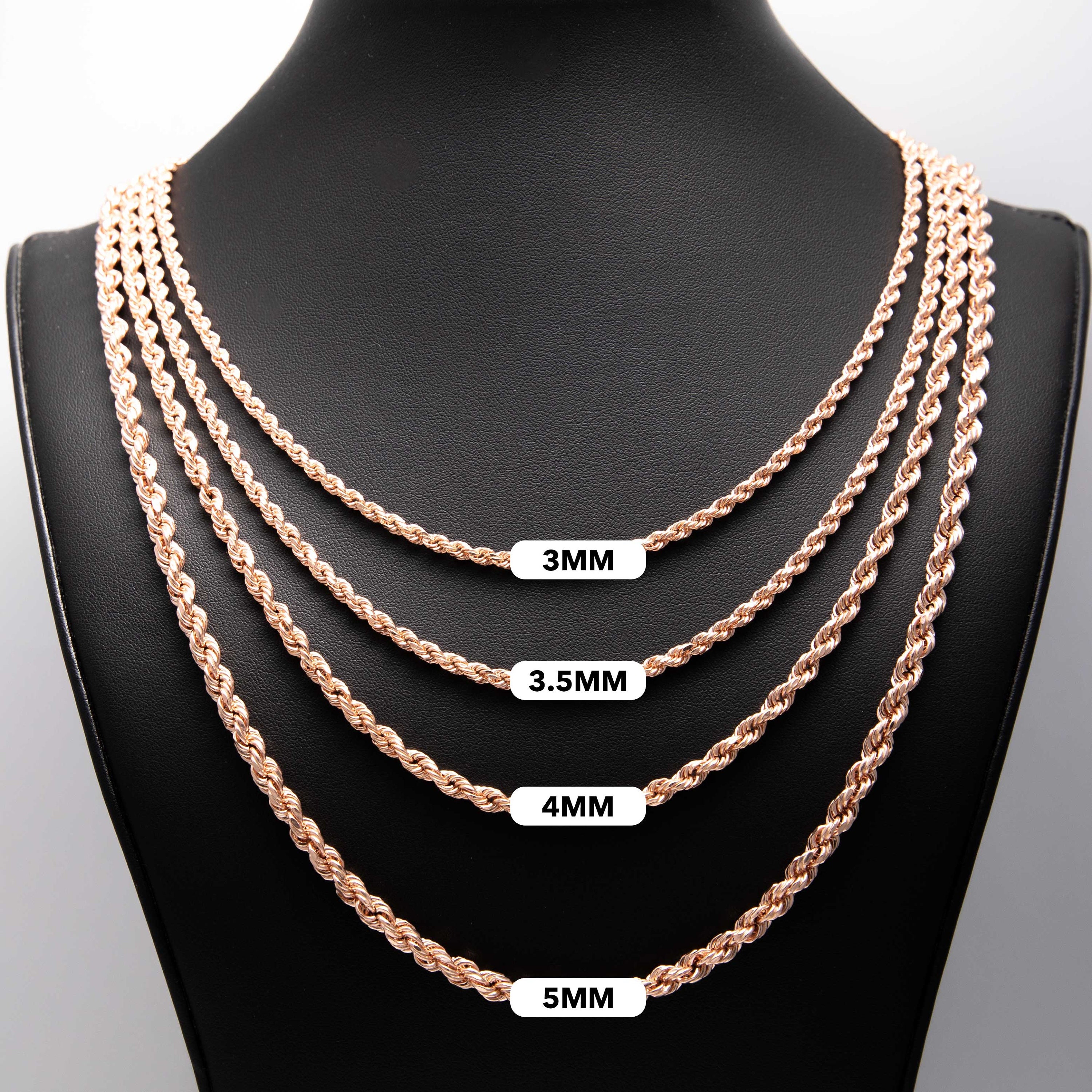 Solid 10K Rose Gold Rope Chain 2.5mm, Rose Gold Chain, Ladies Pink Gold Chain, Genuine Rose Gold Rope Chain