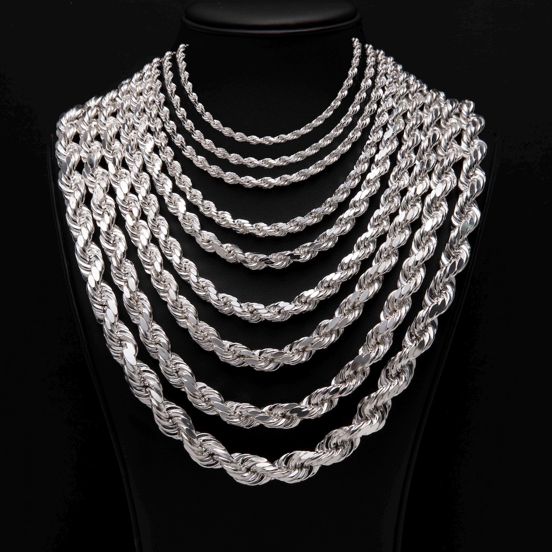 Diamond-cut Rope Chain Necklace Real 925 Sterling Silver All Sizes - Etsy