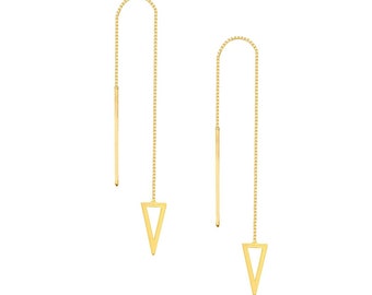 Open Triangle Box Chain Threader Earrings Real 14k Yellow Gold