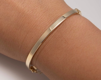 3mm Shiny Square Tube Bangle Bracelet Real 14K Yellow Gold