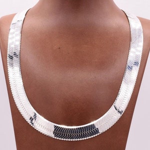 14mm Bold Herringbone Chain Necklace Real Solid Sterling Silver 925 Italy