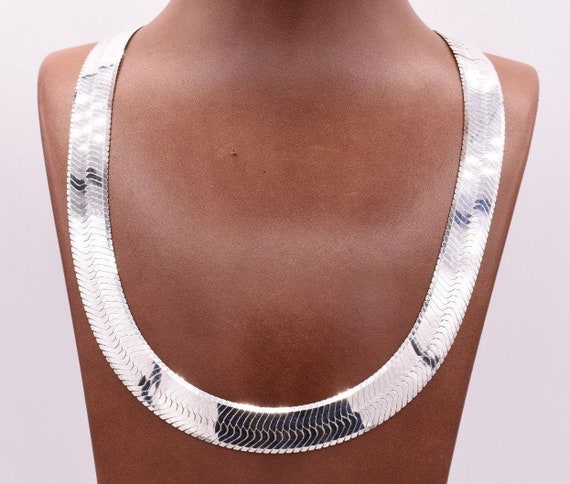 Collana Bracciale Reversibile A Lisca Di Pesce In Argento 925, Larghezza 7mm, Lunghezza 18 Pollici, Fatto In Italia, Senza Nichel