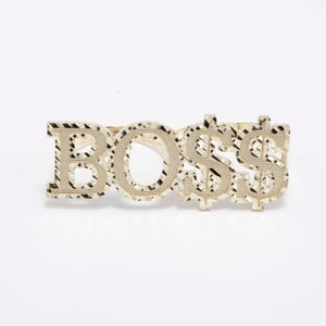 Diamond-Cut &quot;BOSS&quot; Script Two Finger Ring Real 10K Yellow Gold