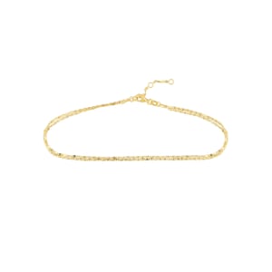 2mm Adjustable Valentino & Hammered Forzentina Anklet Real 14K Yellow Gold
